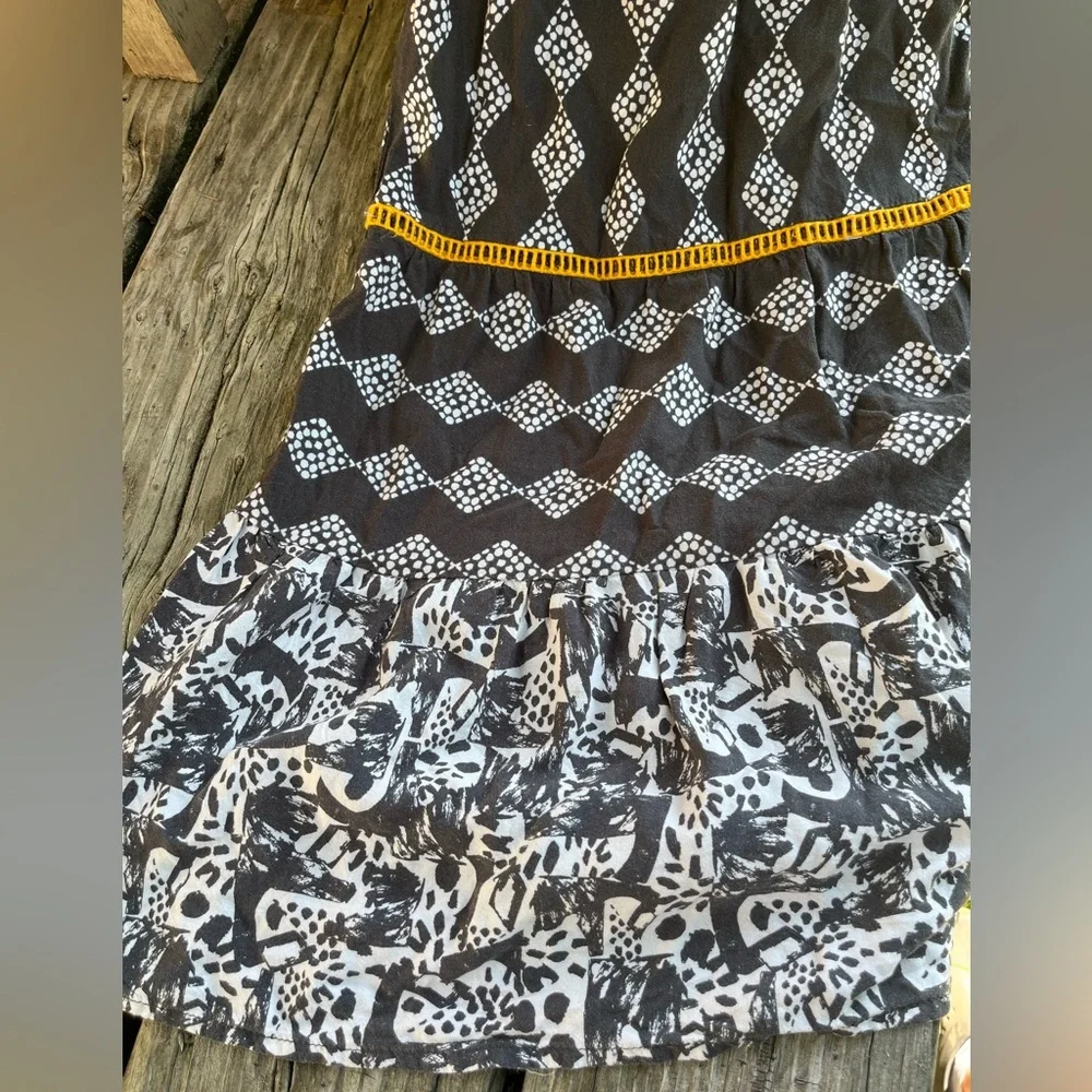 Cat & Jack Girls’ Sz 12 Black & White Printed Boho Maxi Dress with Gold Trim